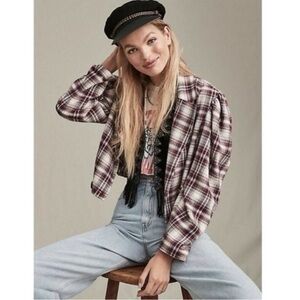 Free People Alessandra Cropped Plaid
Blazer Medium Raw Hem Schoolgirl Academia
